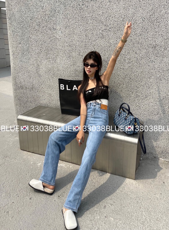 [blue] casual high waist straight jeans 33038# hjy
