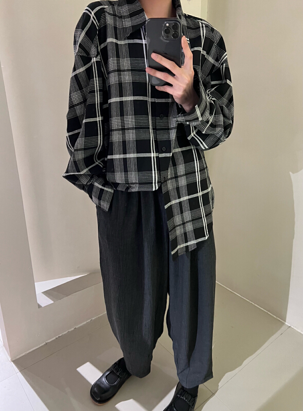 Original price 108.99! [Bu class] Vintage Japanese loose check long sleeve shirt b13568# zxl