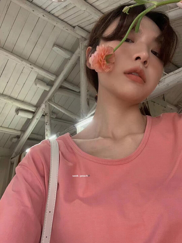 New year in early spring! [seek peach] net comfortable Korean Short Sleeve T-shirt 8802# ll