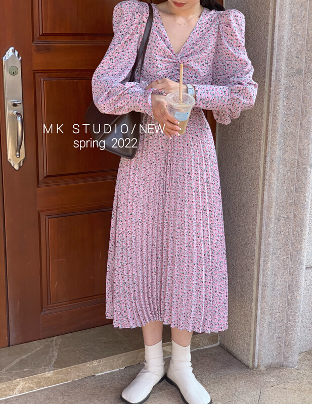 goods in stock! New year in early spring! [Chen] temperament waist drawstring floral dress 3066# hjy