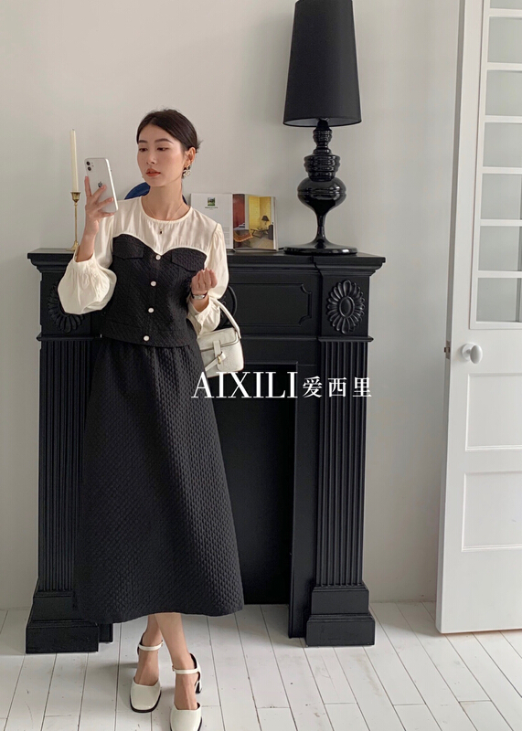 [aixili aisili] Korean soft jacquard medium length skirt 6021# ozq