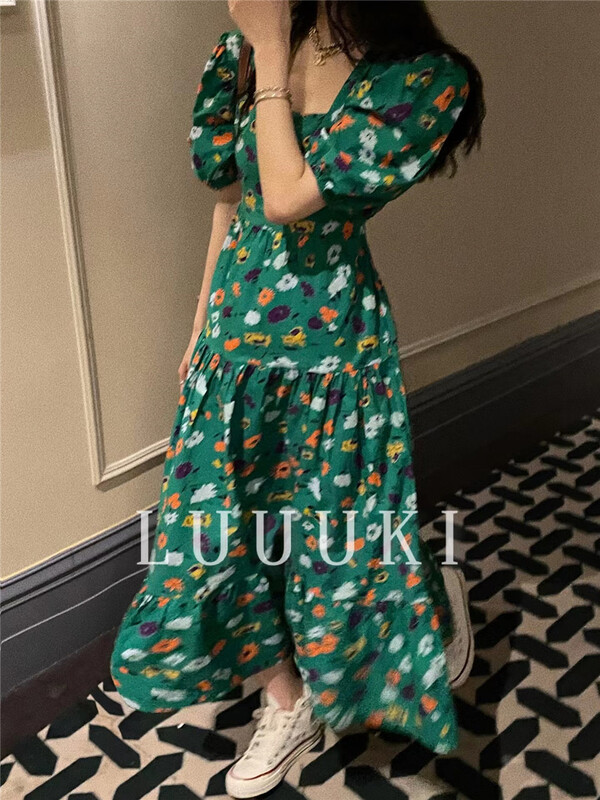 New in early summer! [luuki] Korean style square neck floral dress 25027# ozq