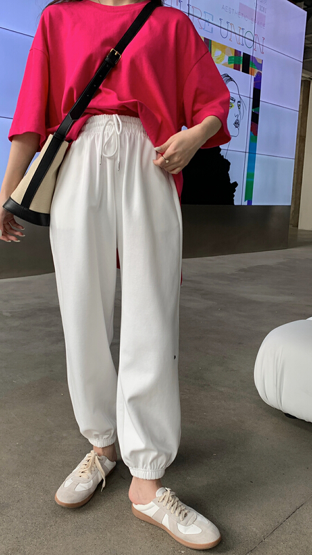 [11An] Korean drawstring elastic waist embroidered letter casual pants a6337# LSL