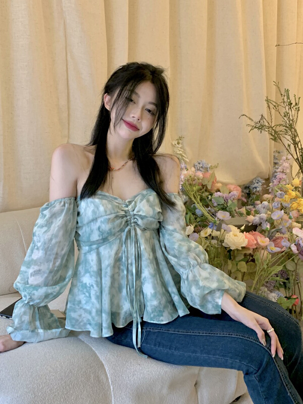 [x · h studio] Chiffon sweet temperament blouse (with detachable sleeves) 3045# ozq