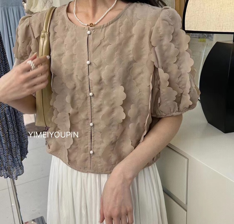 New in early summer! [Yimei] light cooked round neck button up blouse 6069# LSL