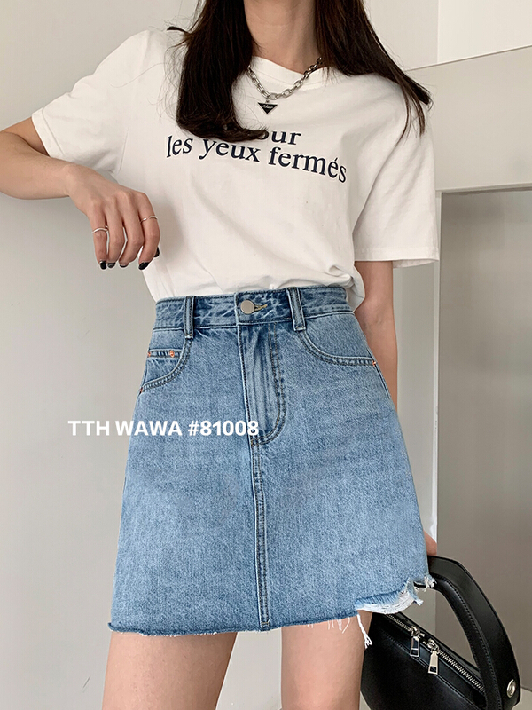 New year in early spring! [Wawa] Korean casual versatile lace denim skirt 81008# XYJ