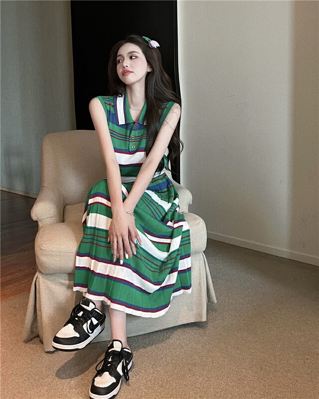 [pan] college style French retro polo collar + medium length skirt suit 00845# PCZ