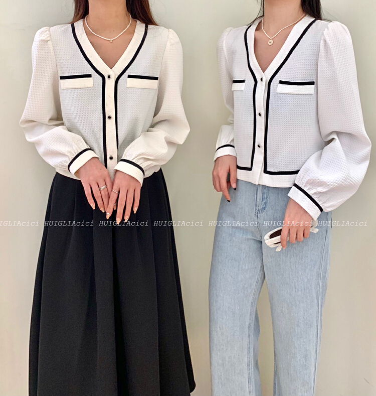 New year in early spring! [Cinderella CICI] V-neck single breasted versatile blouse 8918 top # ZSY