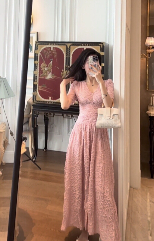 New in early summer! [JH] net red small fragrant jacquard Lantern Sleeve Dress (dress only) 41497# PCZ