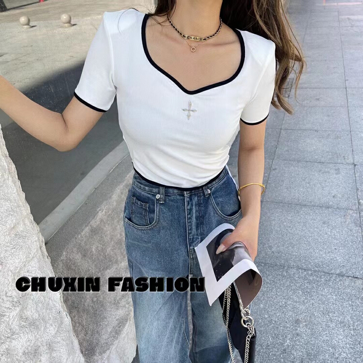 [c.x Chuxin] fashion color blocking design sense of minority shirt 9913# WTT