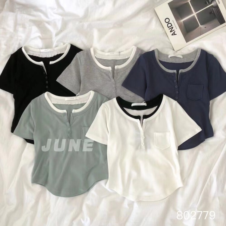 New in early summer! [June] round neck contrast short sleeved T-shirt 802779# XYY