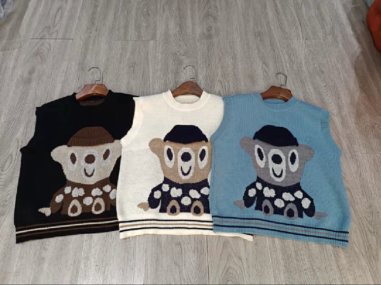 New year in early spring! [S.J] Cartoon Bear print design vest 9650# LJF