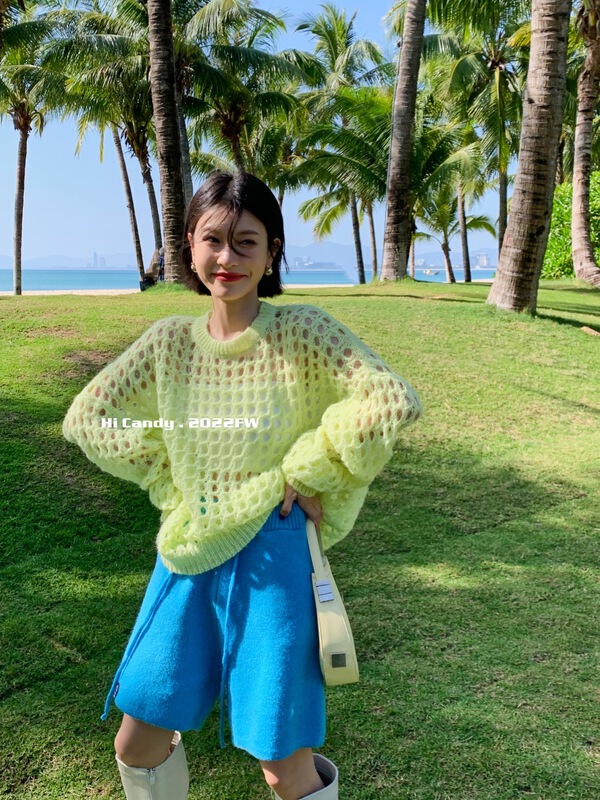 [hi candy] lazy wind hollowed out loose anti puff sweater 6007# jhy