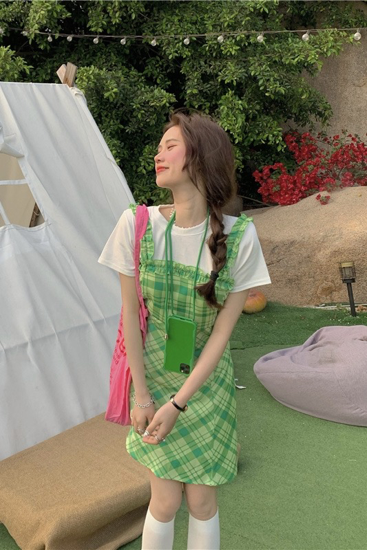 goods in stock! New in early summer! [timely rain] Han Feng ins sweet aging Plaid loose and versatile vest dress (only dresses) ys1-04225# WPL