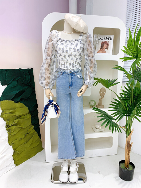 Cxdhh / new in early spring! [strict selection - planting grass into trees] Korean version broken flower square neck long sleeve T-shirt xc16-18003-y# ozq