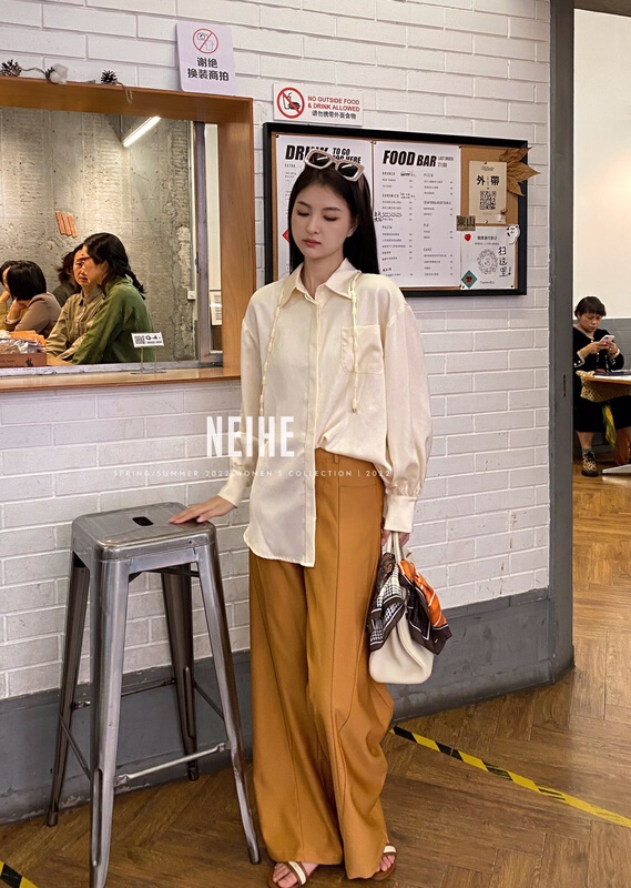[neihe] retro slim High Waist Wide Leg casual pants 11321\zxx