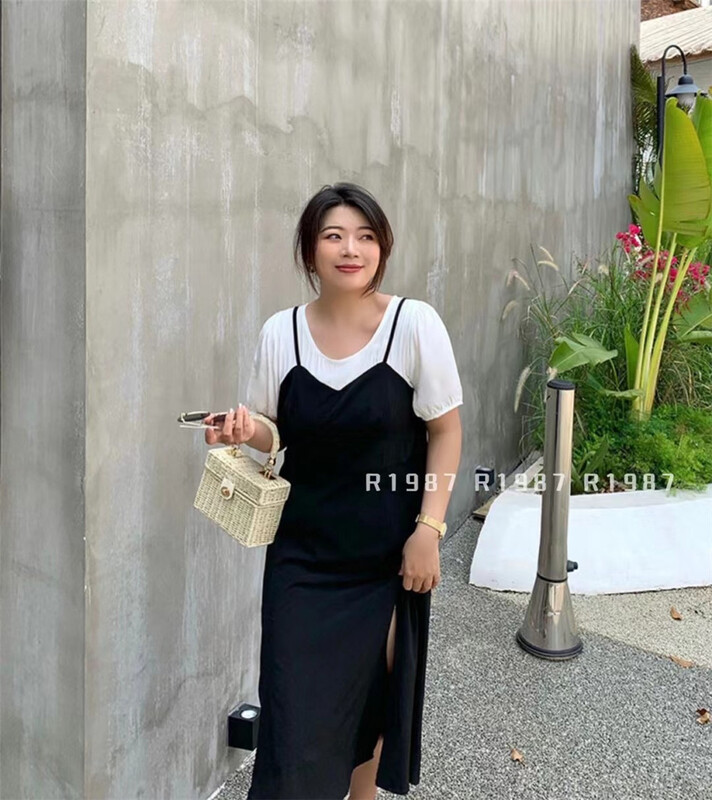 [r1987] Korean fake two piece loose dress 5172# zjy
