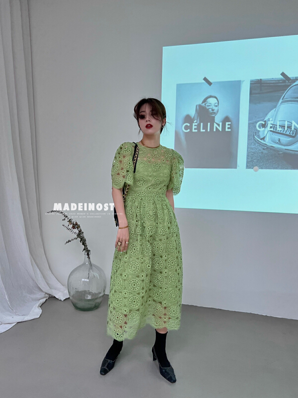 New in early summer! [OSHA madeinost] custom lace bubble sleeve dress 86237# ll