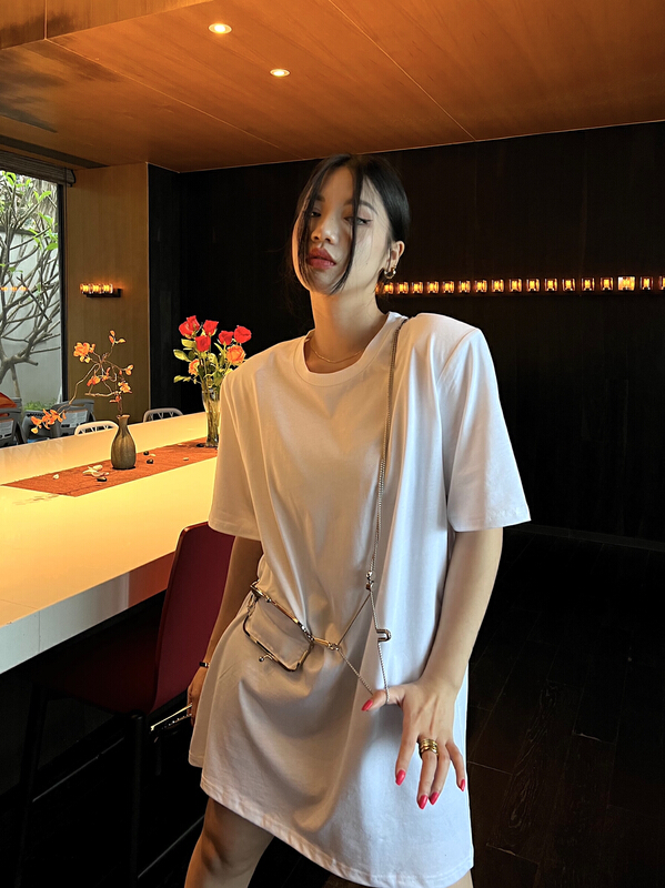 [f (x)] Korean fashion versatile short sleeve T-shirt (with detachable waist rope) t11062# ozq