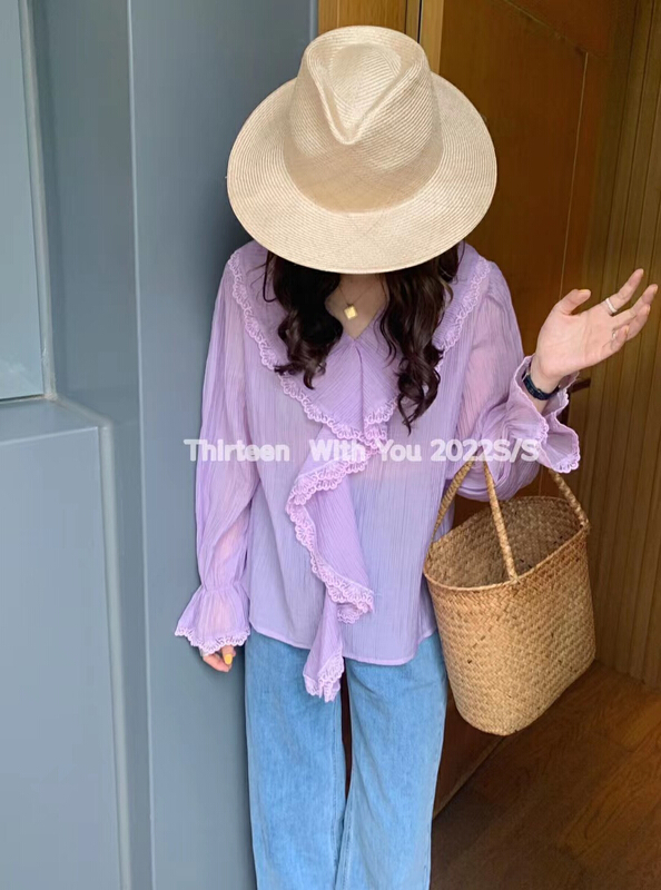 Original price 55.27! New year in early spring! [thirten thirteen] Super Korean lace blouse 2102# XYY