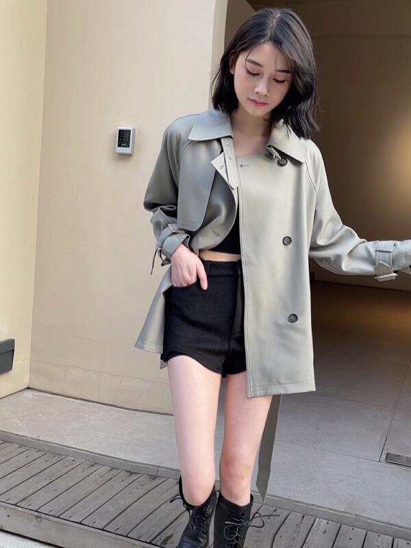 goods in stock! New year in early spring! [fuxinxin] simple temperament pure color European style windbreaker (with belt and cuff) cf6039# jhy
