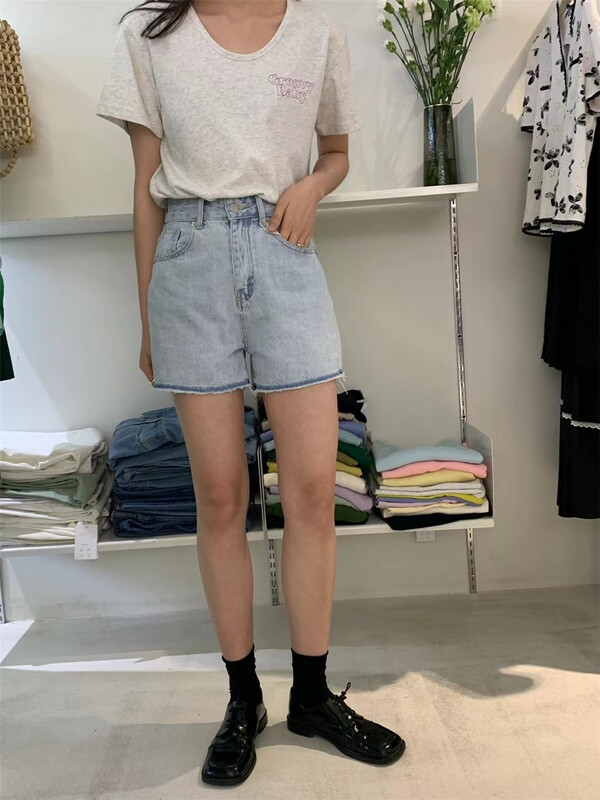 [emoni] niche design, rough edge and versatile denim shorts 24179# CLS