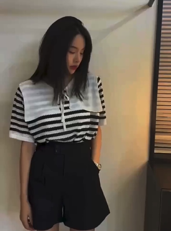 [an studio] Korean color blocking comfortable sweater 6632# L