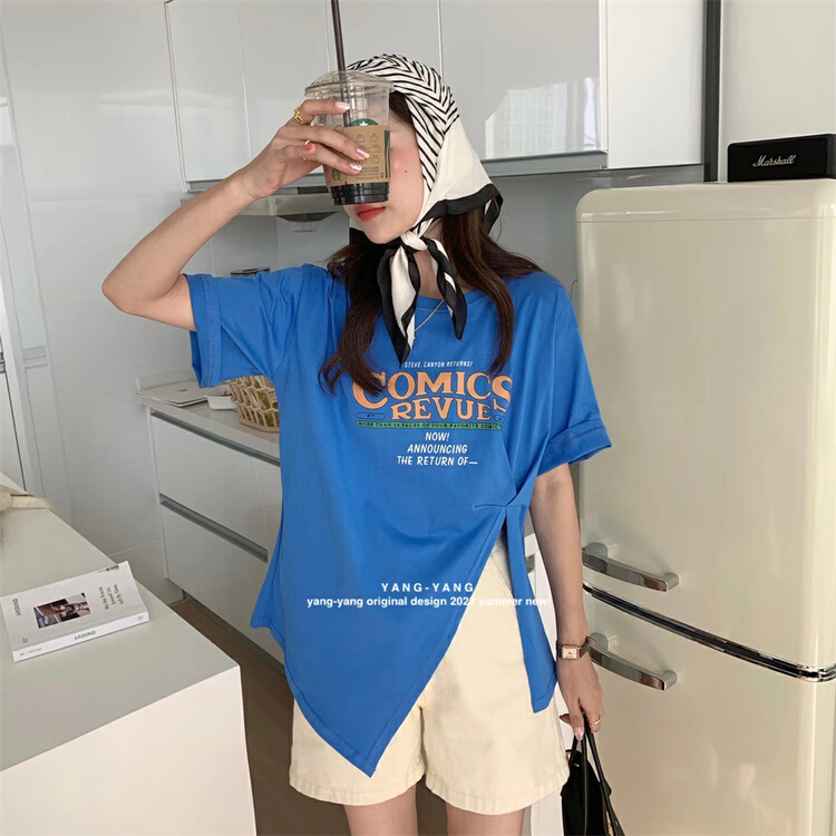 [Yang-Yang] niche design split letter short sleeve T-shirt c6177# CLS
