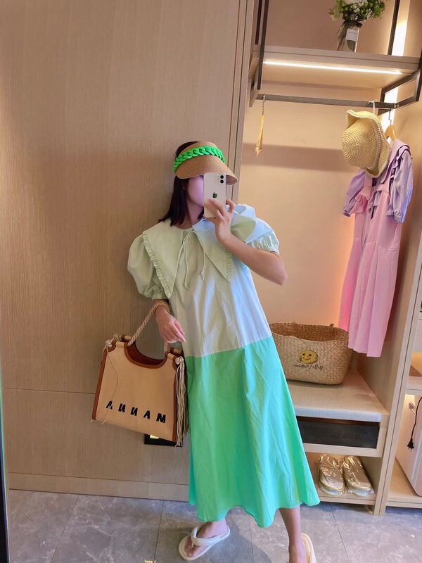 New in early summer! [Mini. Pepper] large lapel ins Korean color matching dress q7351# WTT