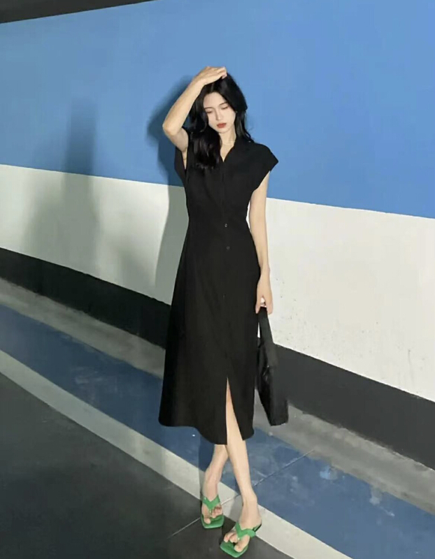 [RM. HH] Korean simple single breasted dress 2102# PCZ