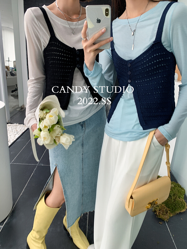 New year in early spring! [candy] Korean simple Vest + comfortable and versatile T-shirt set 3019# zjy