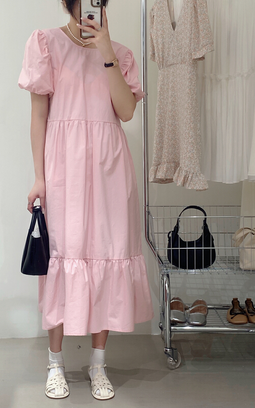 New in early summer! [chocolate] Korean bubble sleeve loose dress 28064# ll