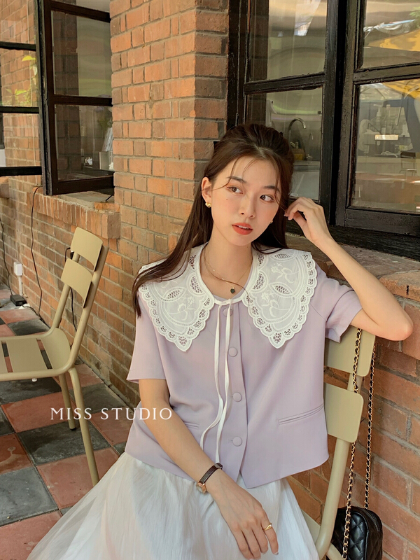 [miss miss miss home] pure version temperament Korean small shirt (with flower collar shawl) l6621# zjy