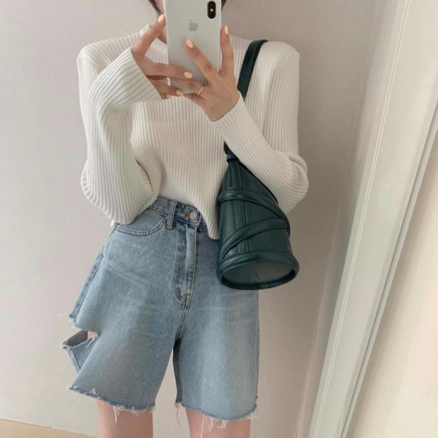 goods in stock! New in early summer! [savage] high waist washed side cut loose denim shorts e6958# WPL