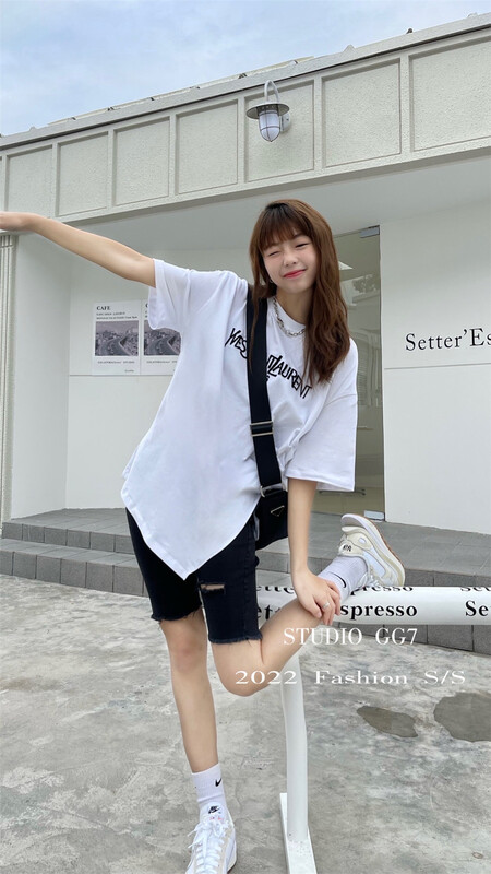 New in early summer! [gg7] Korean fashion letter embroidery split design Short Sleeve T-shirt 3319# WPL