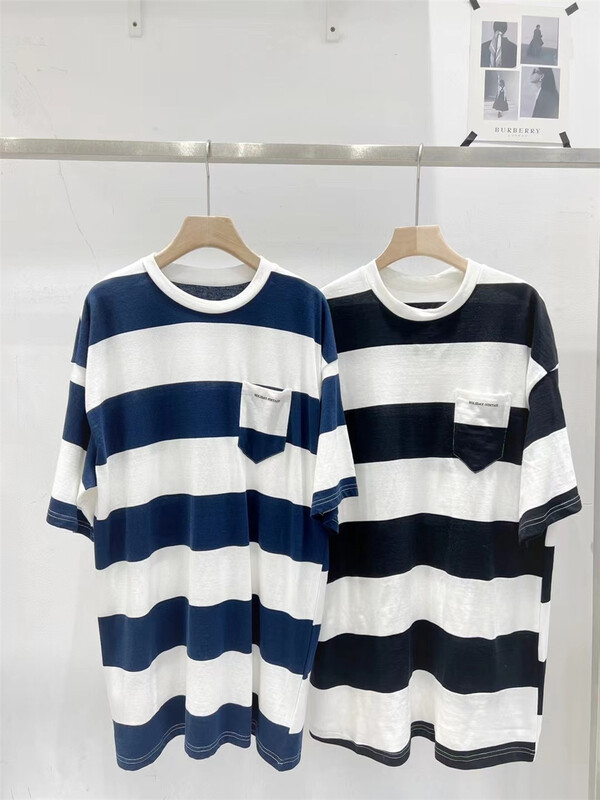 [td] Korean medium long stripe short sleeve T-shirt 003958\xj