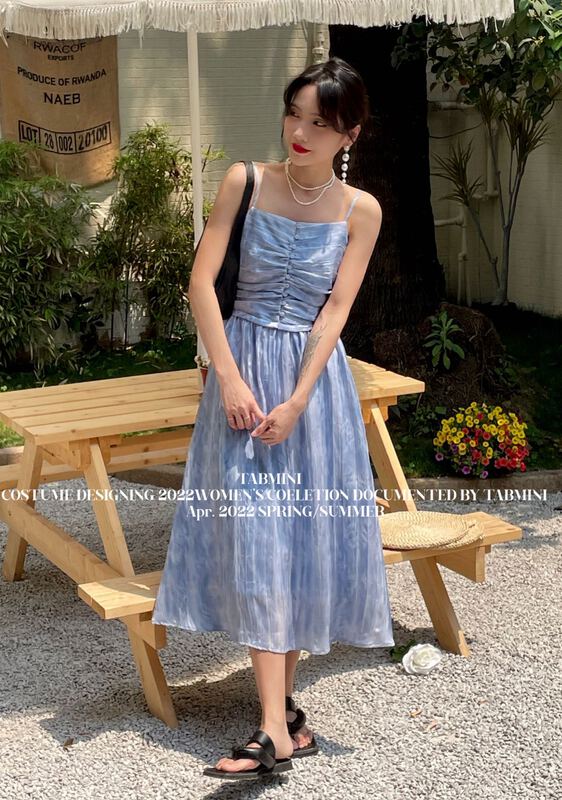 New in early summer! [tabmini] Korean fashion wrinkled suspender dress x19164# WPL