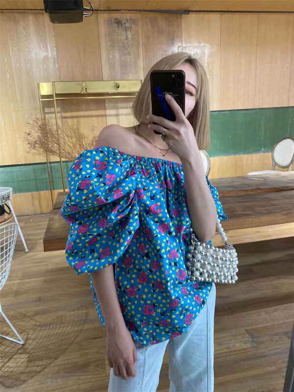 [al] Korean floral pleated blouse 9017# lwy