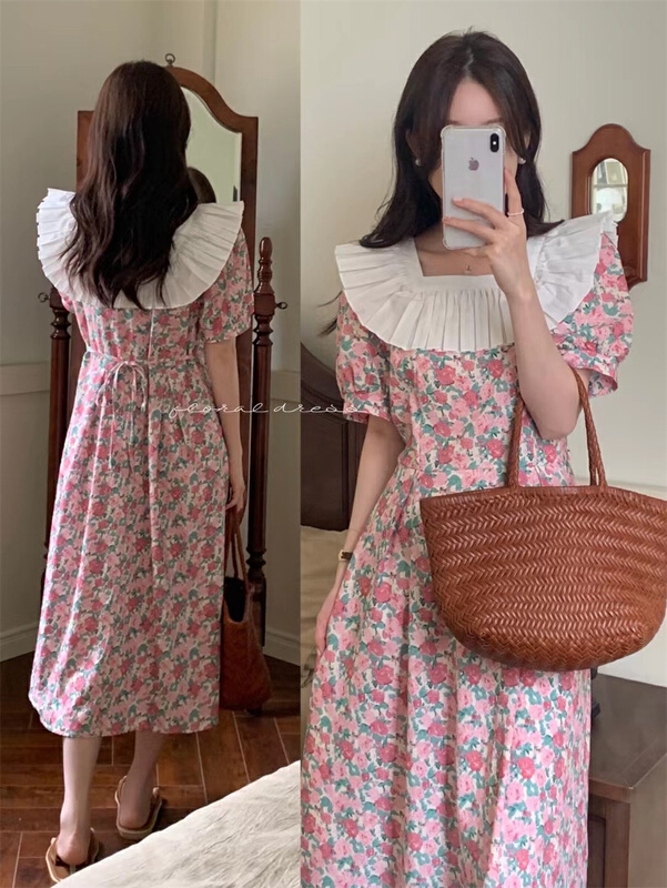[sway] small fresh square neck floral dress 7555# XYY