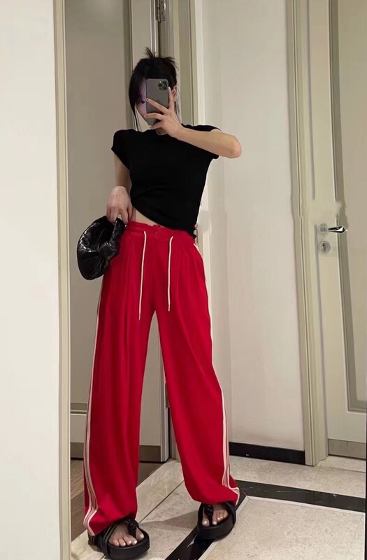 [rainbow] wide leg color matching comfortable casual pants 08117# WTT