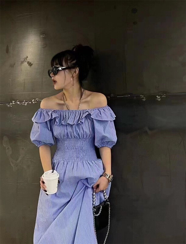 [Yan Zhen] striped one shoulder slim dress 87006# PCZ