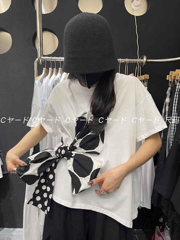New in early summer! [size] large and small wave point tie knot short sleeve T-shirt 3293# LSW