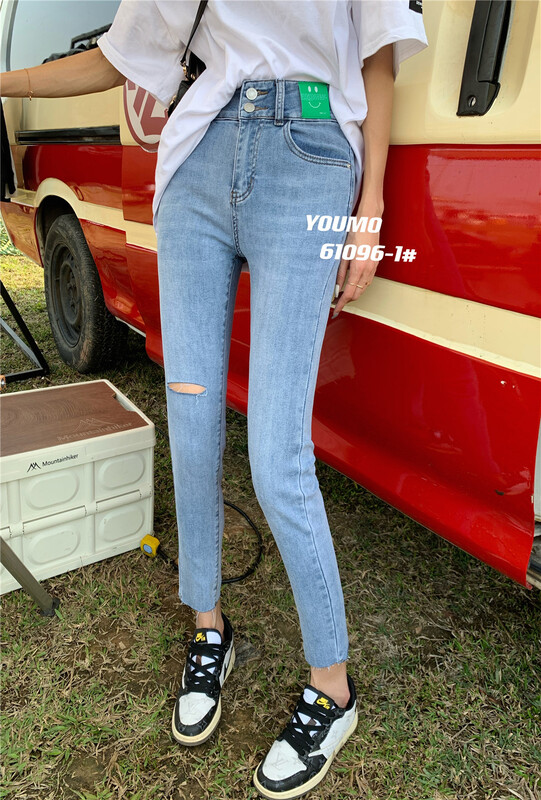 New year in early spring! [suxinlan] design sense Vintage small foot elastic jeans 61096-1# LSL