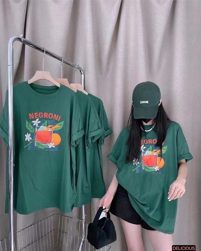 "CC" Korean letter flower printing Joker short sleeve T-shirt 8391# L