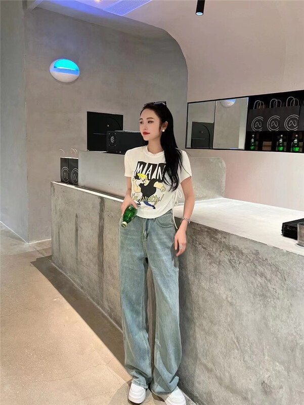 [mozr] printed loose and versatile short sleeve T-shirt 22110# XYJ