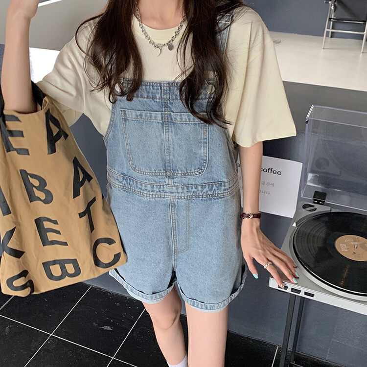 goods in stock! New year in early spring! [timely rain] Han Feng ins retro, age reducing, loose and thin, high waist, wide legs, five point trousers, suspenders b8655# jhy