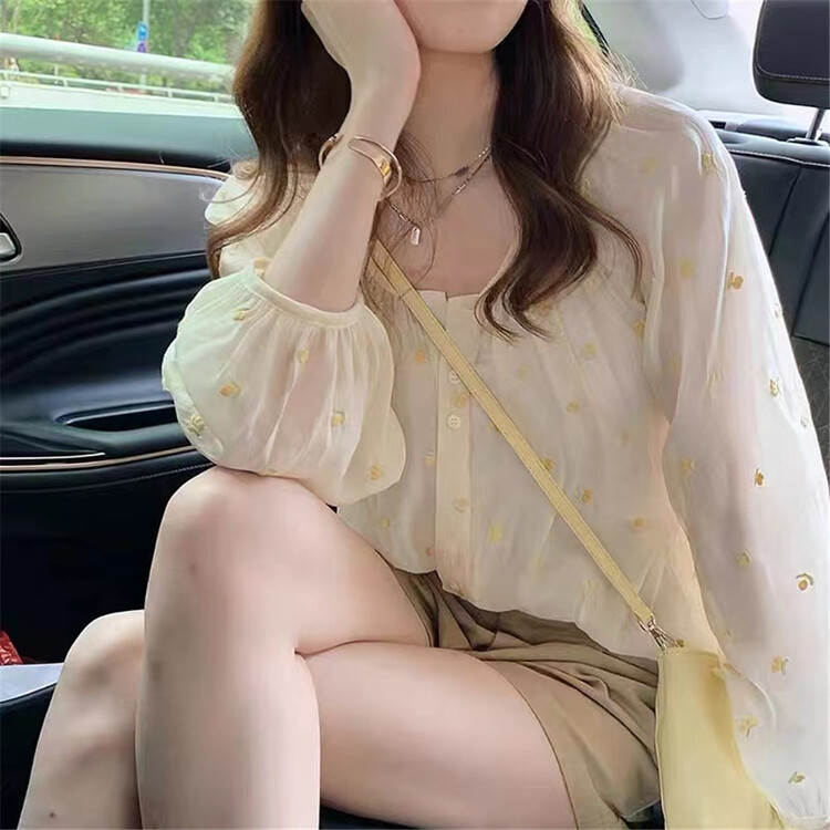 [Wo +] soft Embroidered Floral breasted blouse 22590# zxx