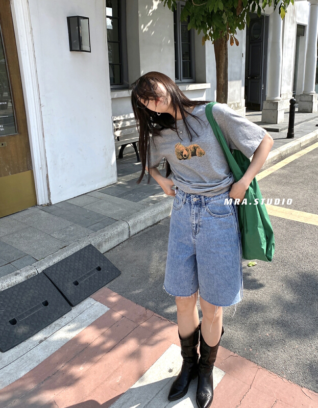New year in early spring! [MRA] design sense side vertical strip thin denim shorts (pants only) lp5539# zxl