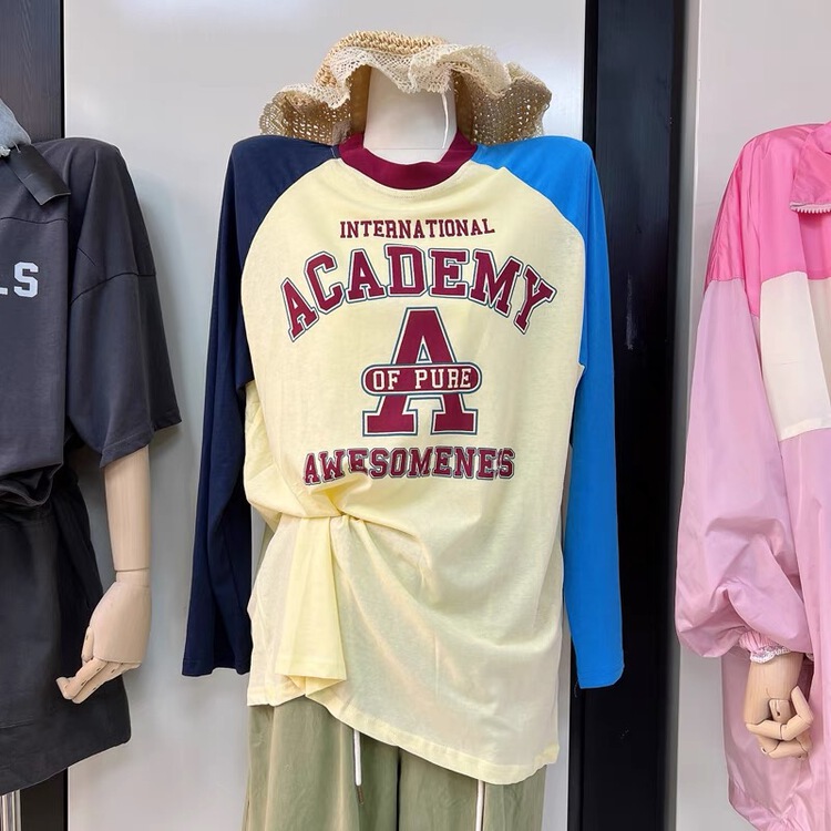 [dodo] round neck color blocking letter printing lazy wind sunscreen shirt ys1-885-1# LSL