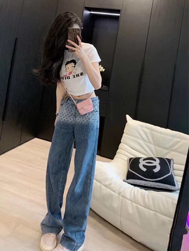 [YG] jacquard gradient New Retro Korean version loose straight leg wide leg jeans 9555# lwy